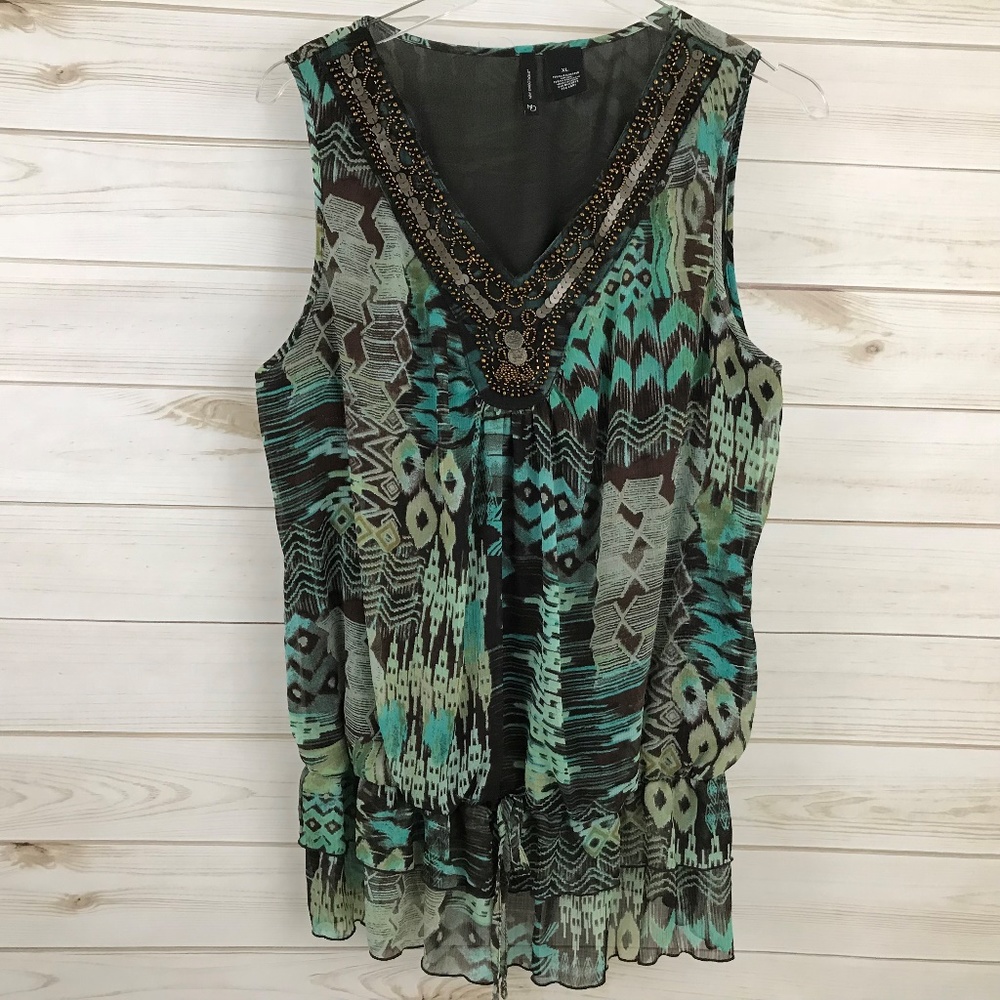 New Directions Sleeveless Blouse Beaded Sequins XL